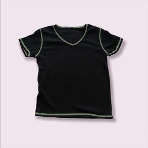 Brandy Melville black Tee with green stitching <3